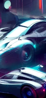 Futuristic cyberpunk cars with neon lights in a digital art style.