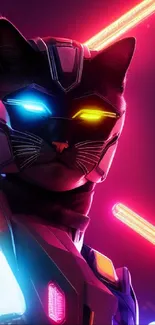 Futuristic cyberpunk cat with neon lights in vivid colors.