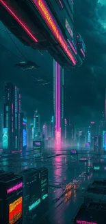 Futuristic cyberpunk cityscape with neon aesthetics.