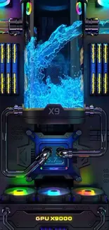 Futuristic neon cyberpunk device in blue.