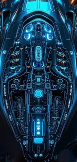 Futuristic cyberpunk engine design in blue.