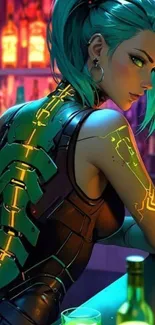 Futuristic cyberpunk female artwork with neon colors.