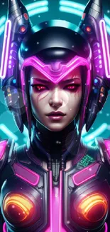 Futuristic female warrior in neon cyberpunk style.