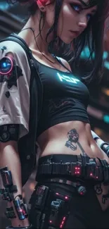 Futuristic cyberpunk girl with neon accents.