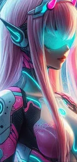 Futuristic cyberpunk girl with neon accents.