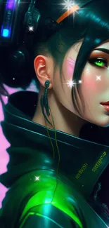 Futuristic cyberpunk girl with neon accents.