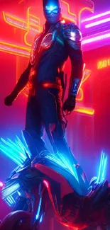 Vibrant cyberpunk hero with neon lights and futuristic elements.