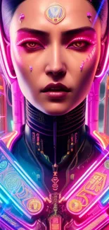 Futuristic cyberpunk neon art wallpaper with vibrant colors.