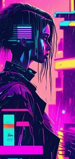 Futuristic neon cyberpunk phone wallpaper with a digital art style.