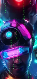 Futuristic cyberpunk helmet in neon hues.