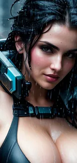 Futuristic cyberpunk woman with electronic gear.