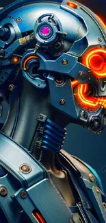 Futuristic robot with neon accents and mechanical details.