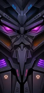 Futuristic cyberpunk robot face with vibrant neon purple highlights.