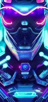 Futuristic neon robot with vibrant colors.