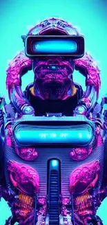 Futuristic cyberpunk robot with neon blue and purple accents.