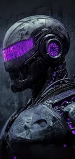 Futuristic cyberpunk robot with glowing purple highlights.