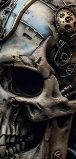 Futuristic cyberpunk skull with mechanical details.