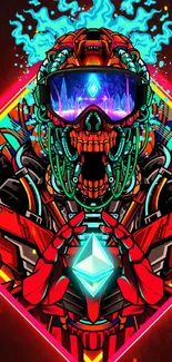 Futuristic neon skull with vibrant colors.