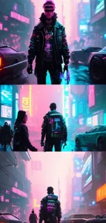 Futuristic cyberpunk street with neon lights.