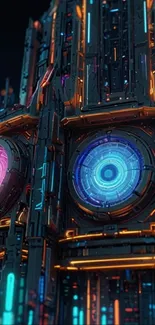 Futuristic cyberpunk technology design with neon colors.