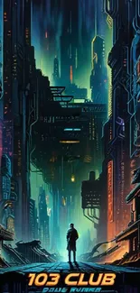 Futuristic cityscape with neon lights in a cyberpunk style mobile wallpaper.