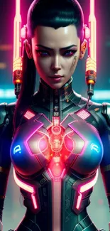 Futuristic cyberpunk warrior with neon lights.