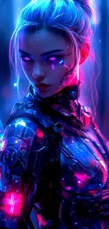 Futuristic cyberpunk warrior with neon lights