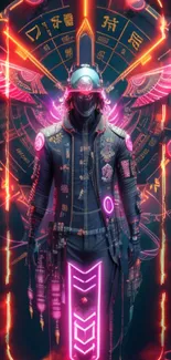 Futuristic cyberpunk warrior in neon art style.