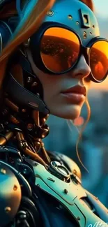 Futuristic cyberpunk warrior portrait in glowing armor.