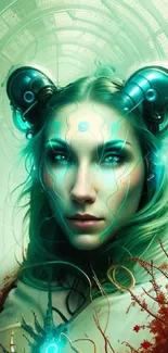 Abstract cyberpunk woman in digital art wallpaper with teal accents.