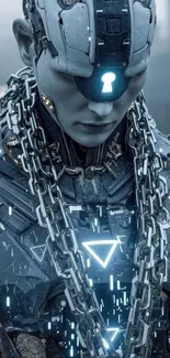 Futuristic cyborg with glowing details in digital art.