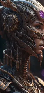 Futuristic cyborg illustration with intricate armor in a sci-fi theme.