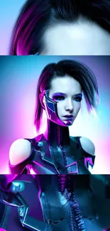 Futuristic cyborg art with neon colors, perfect for mobile wallpaper.