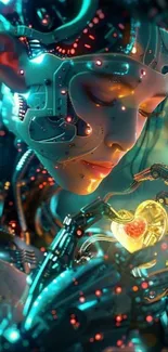 Futuristic cyborg with glowing heart