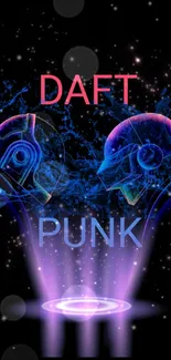 Colorful Daft Punk helmet wallpaper with neon effects.