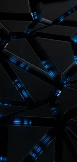 Futuristic dark geometric wallpaper with blue glowing lines.