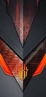 Futuristic dark-themed wallpaper with orange accents and geometric patterns.