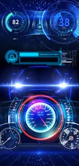 Futuristic dashboard wallpaper with neon colors and a vibrant digital display.