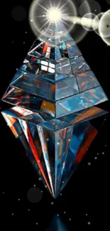 Futuristic diamond prism on black cosmic background.