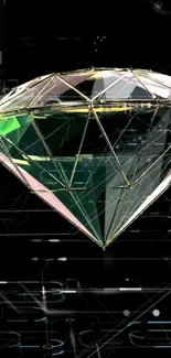 Futuristic diamond on sleek black digital background.