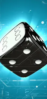 Futuristic black dice on a digital blue background.