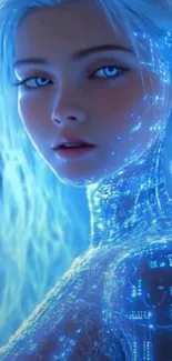 Futuristic blue digital cyborg art wallpaper.