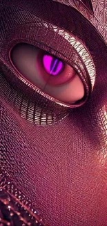 Close-up of a digital eye with intricate textures and vibrant pink hues.