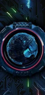 Futuristic digital globe with neon accents