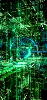 Futuristic neon green digital matrix wallpaper with data streams.