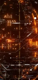 Futuristic digital grid wallpaper in orange glow.