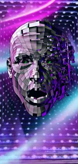 Futuristic digital head art with neon colors and geometric patterns.