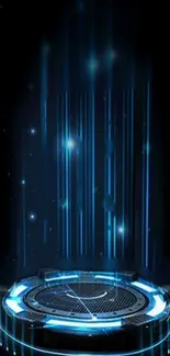 Futuristic digital light portal wallpaper with glowing blue rays on a dark background.