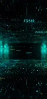 Futuristic digital matrix wallpaper with green and black tones.