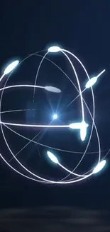 Futuristic digital orb with glowing lines on dark blue background.